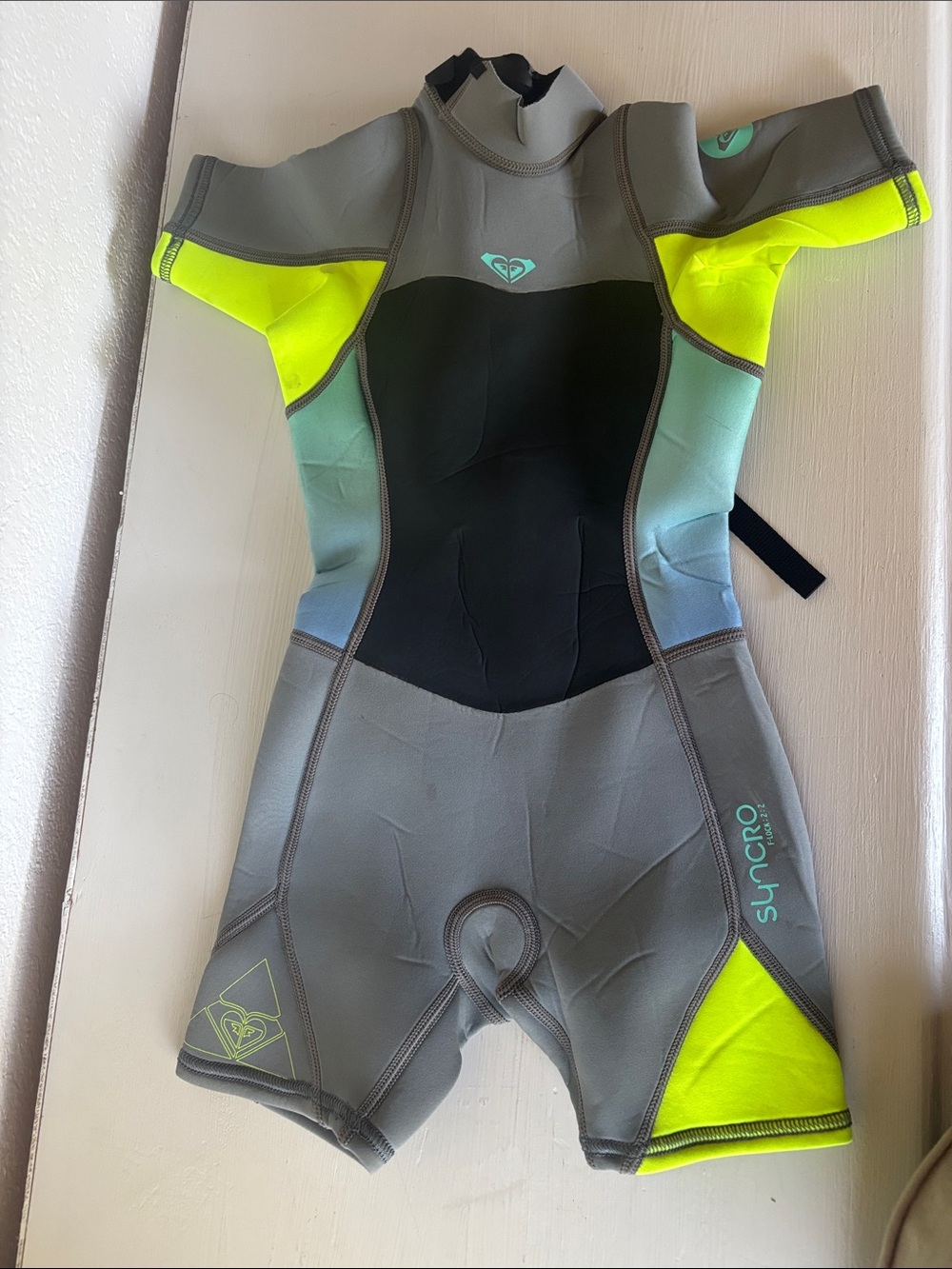 Roxy Toddler Shorty Wetsuit in Gray, Black and Neon Yellow